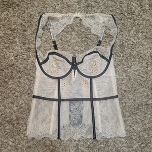 Victoria Secret Corset Top 36D Regular Underwire SemiSheer Pink Lace Cosplay